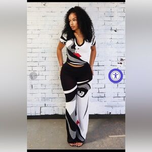 Casey Face Print Knit Top & Pants SET